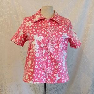Koret Petite Coral and White Button-Down Shirt